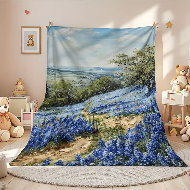 Hill Country Bluebonnets Scene Fleece Blanket (40" x 60")