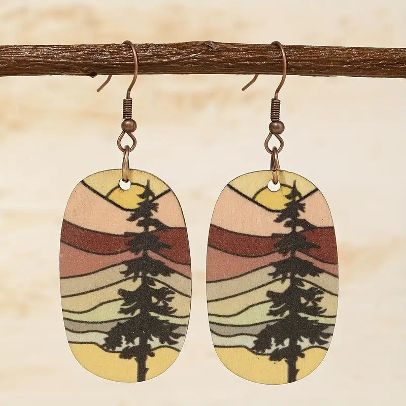 Lone Tree Mountain Scene Earrings