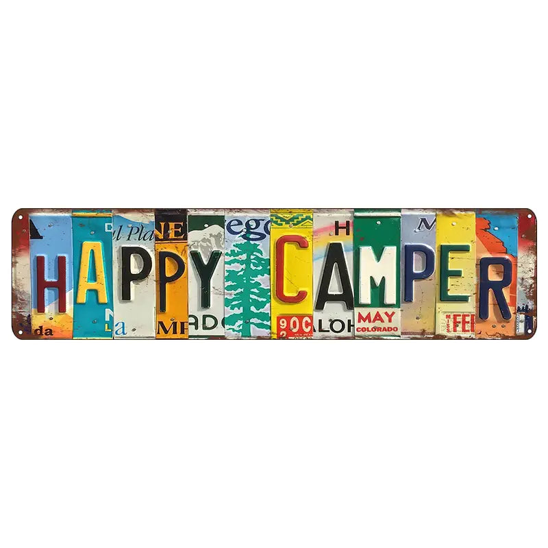 Happy Camper Vintage License Plates Metal Sign