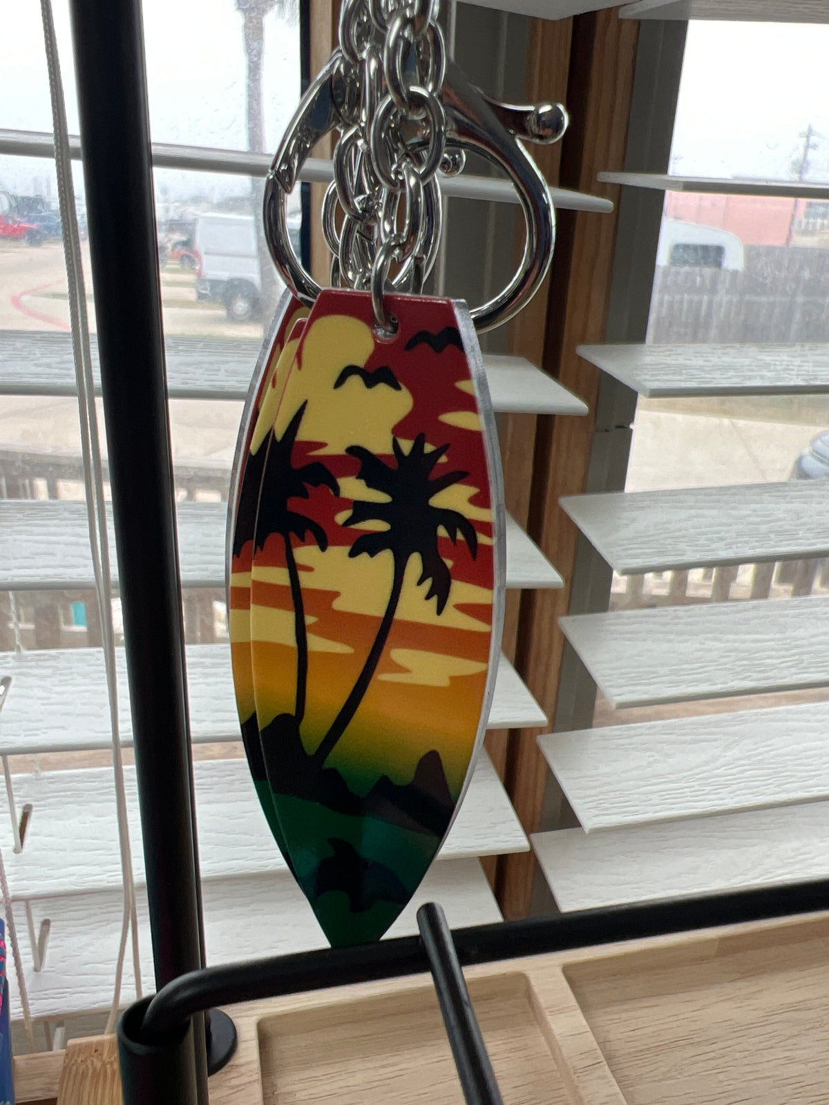 Surfboard Beach Scene Acrylic Keychain