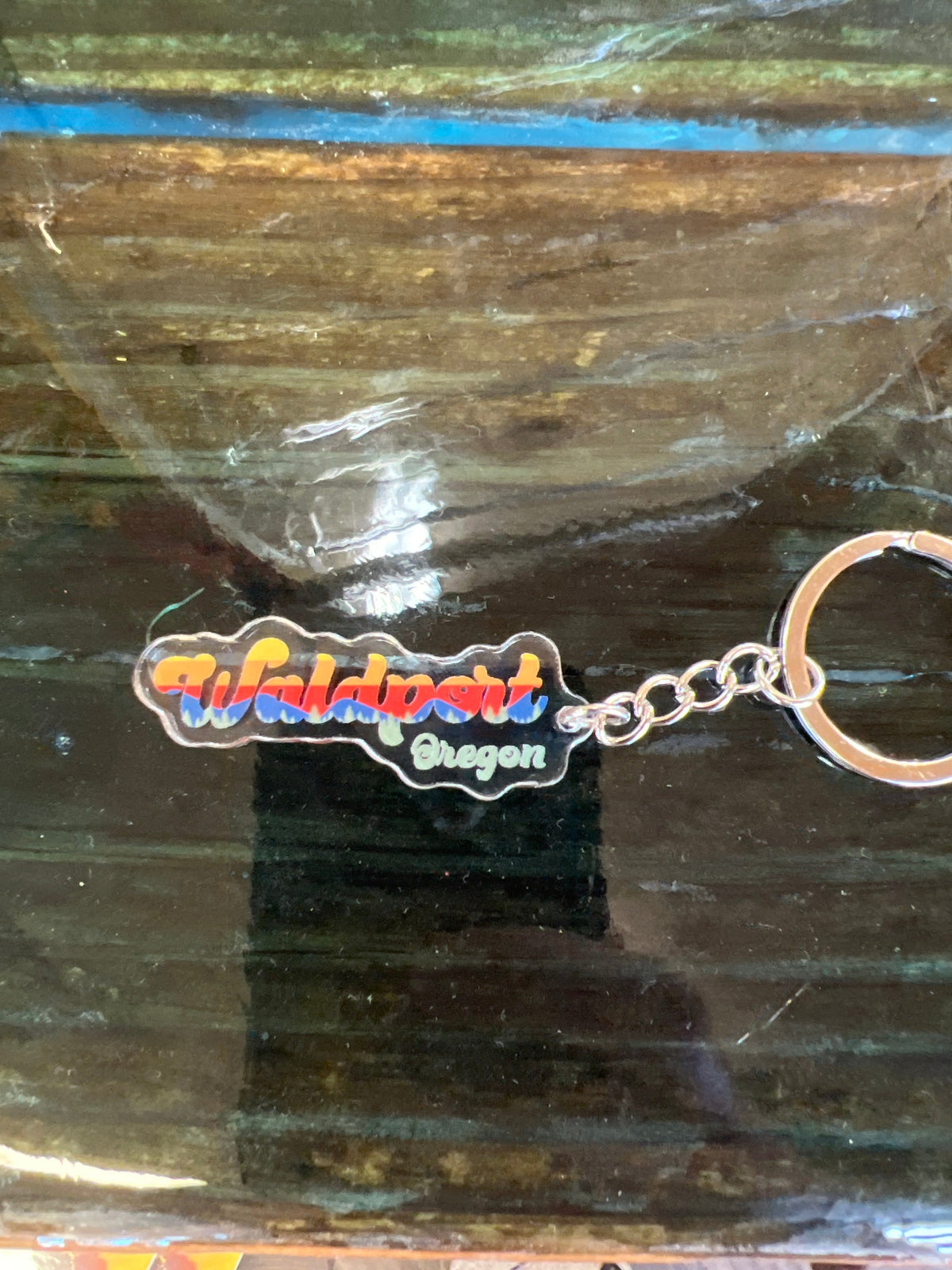 Waldport, Oregon Retro Sunset Keychain