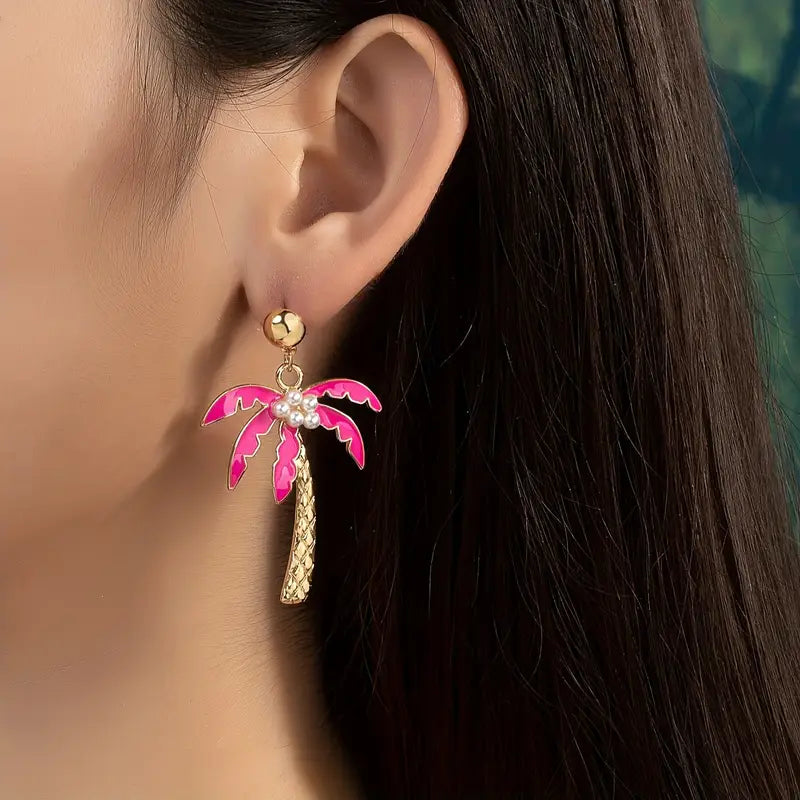 Pink Palm Tree Earrings