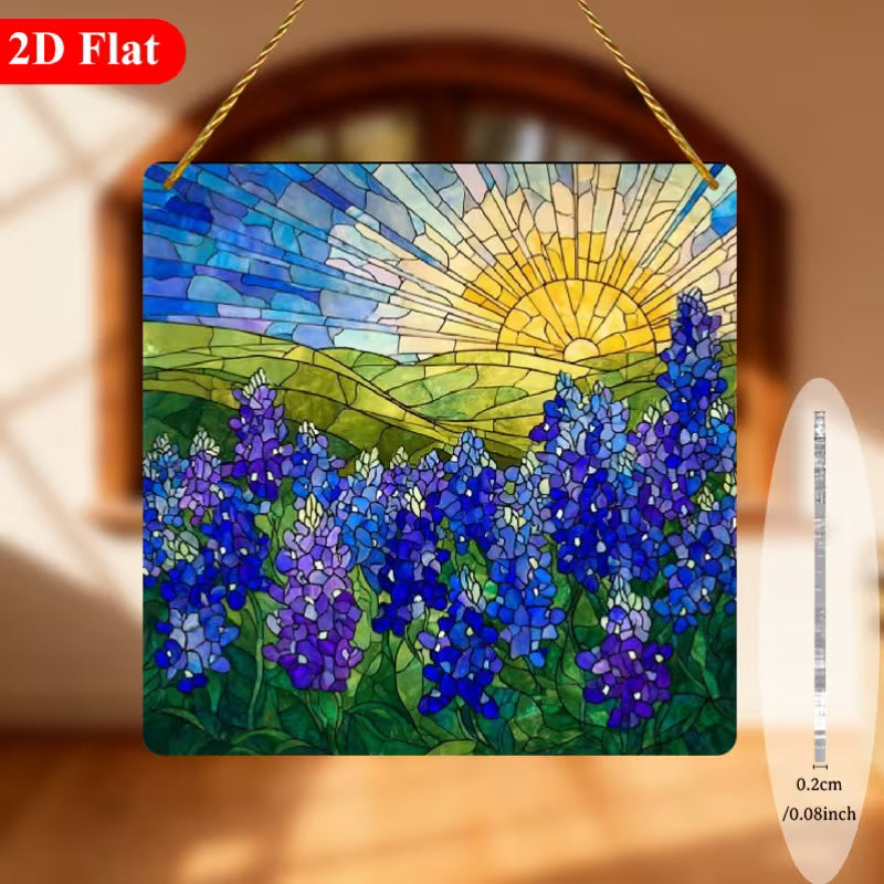 Square Texas Bluebonnet Suncatcher Acrylic Wall Art
