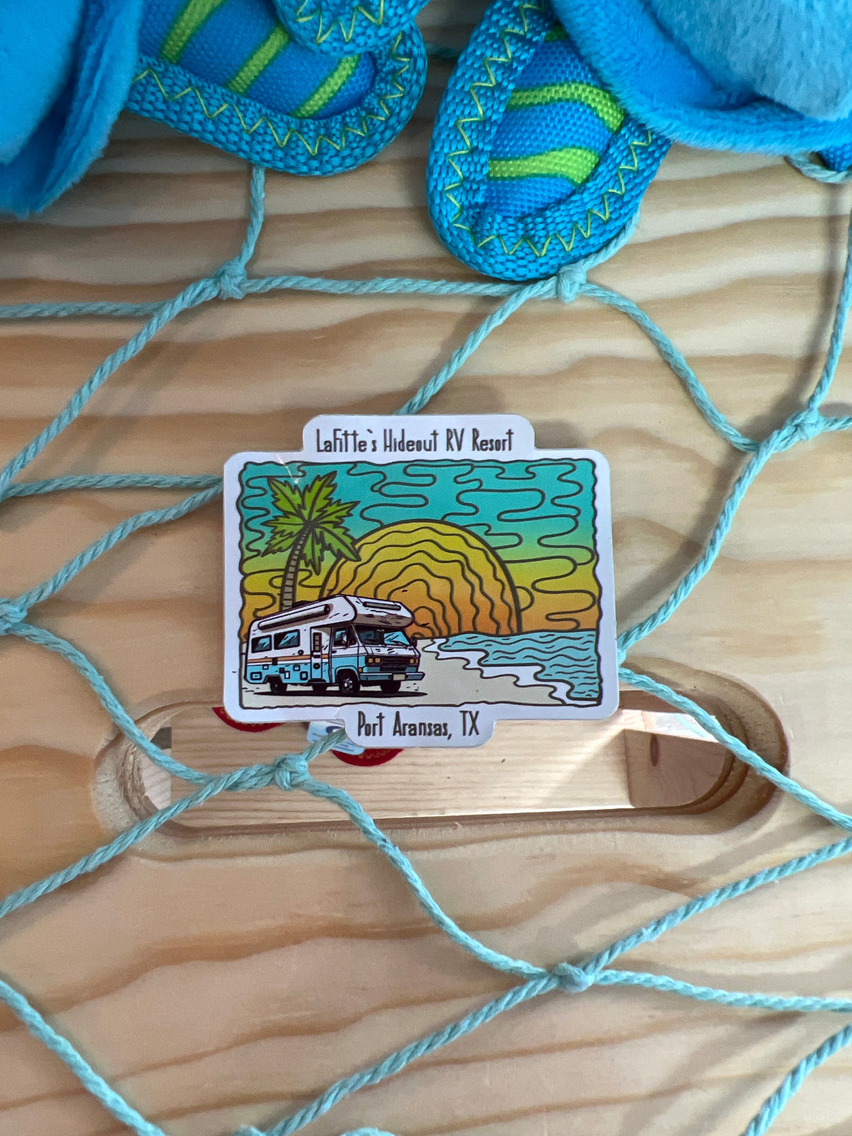 RV On the Beach Scene - LaFitte's Hideout - Port Aransas, TX Sticker