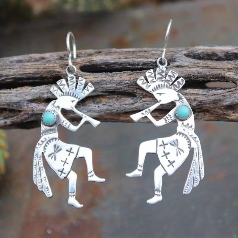 Dancing Petroglyph Metal Earrings (Version 2)