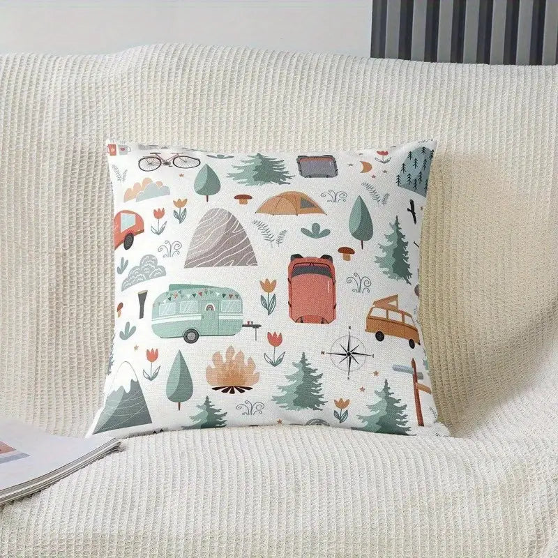 Cute Camping Icons Throw Pillow