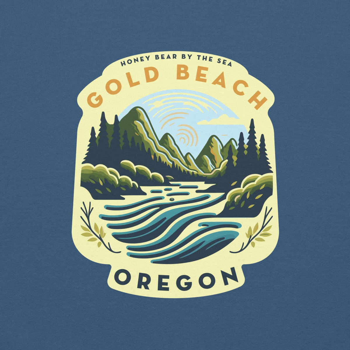 Honey Bear By the Sea Gold Beach, OR River Scene Badge Unisex Hoodie