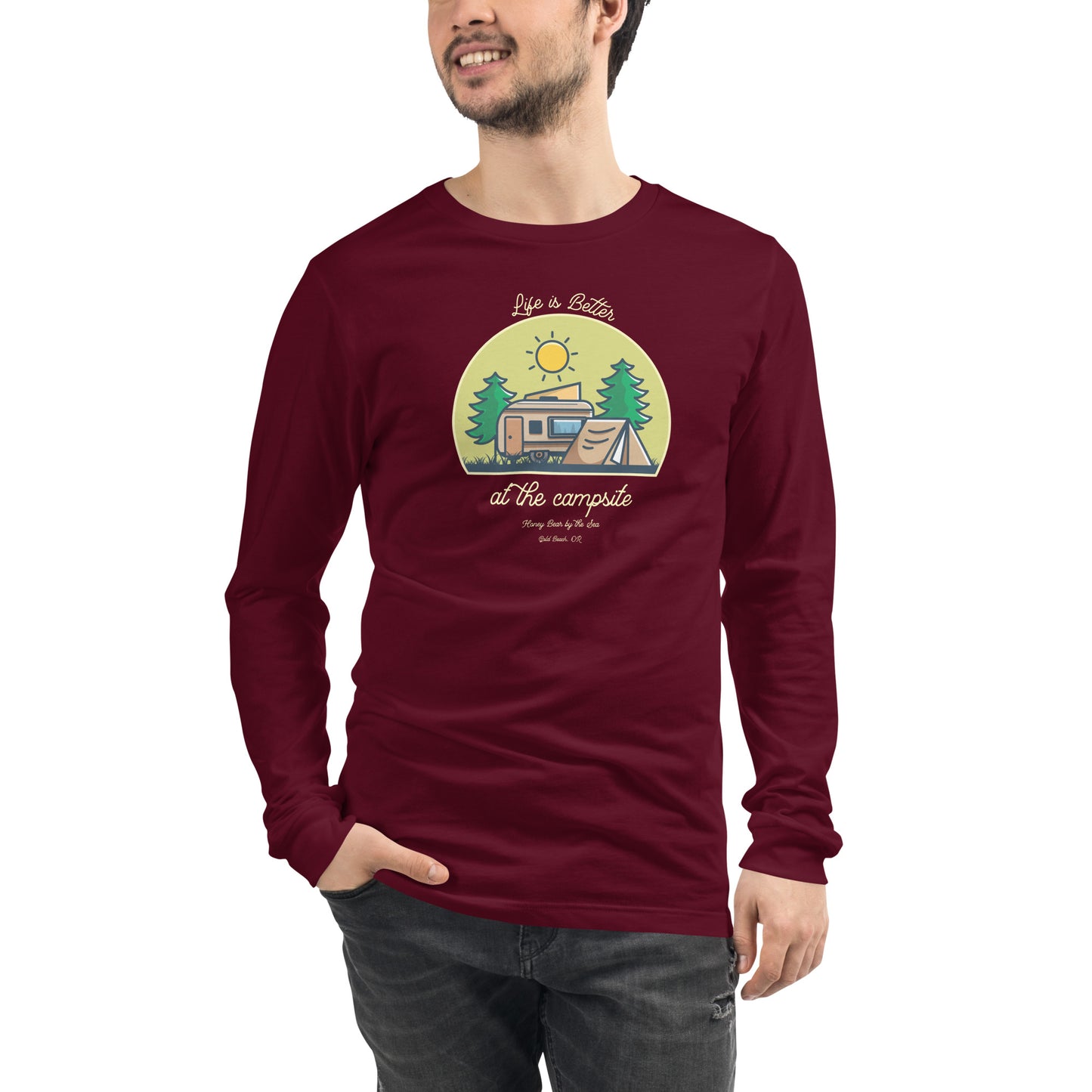Life is Better at the Campsite Honey Bear by the Sea Unisex Long Sleeve Tee