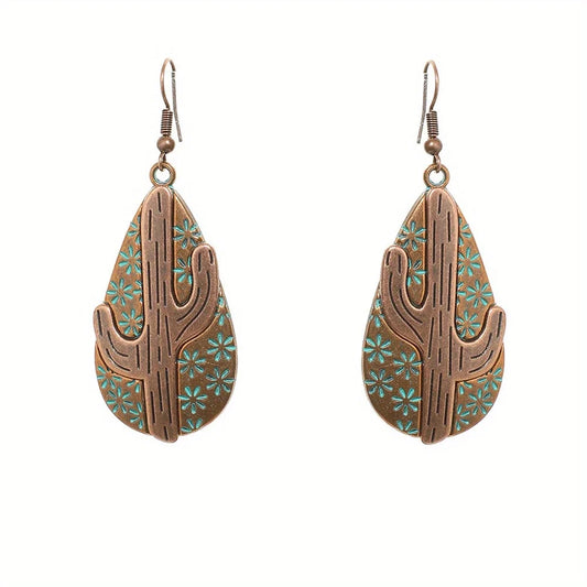 Copper Cactus Teardrop Earrings