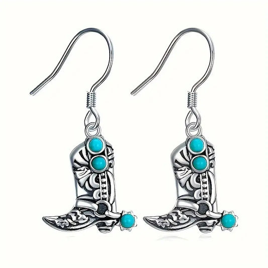 Silver Cowboy Boot + Turquoise Earrings