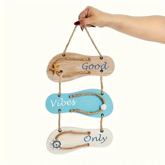 Good Vibes Only Flip Flops Wooden Sign