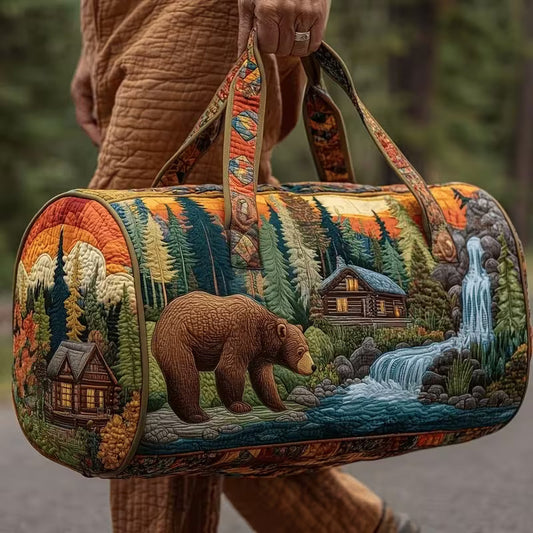 Bear + Cabin Scene Quilted Duffel Bag