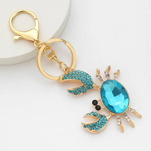 Turquoise + Gold Crab Metal Keychain