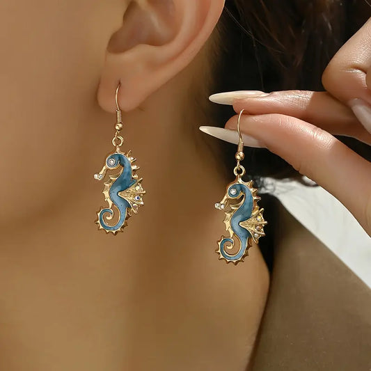 Seahorse Gold + Turquoise Earrings