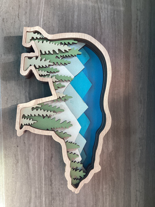 Wooden Bear Mountain Scene Sign