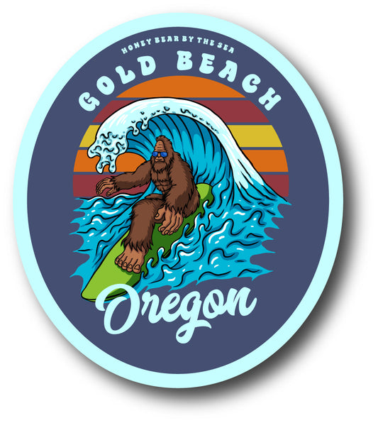 Bigfoot Surfing - Honey Bear By the Sea - Gold Beach, OR Sticker