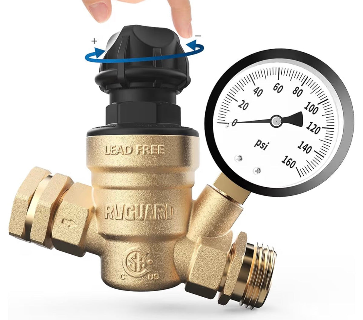 Water pressure regulator with gauge