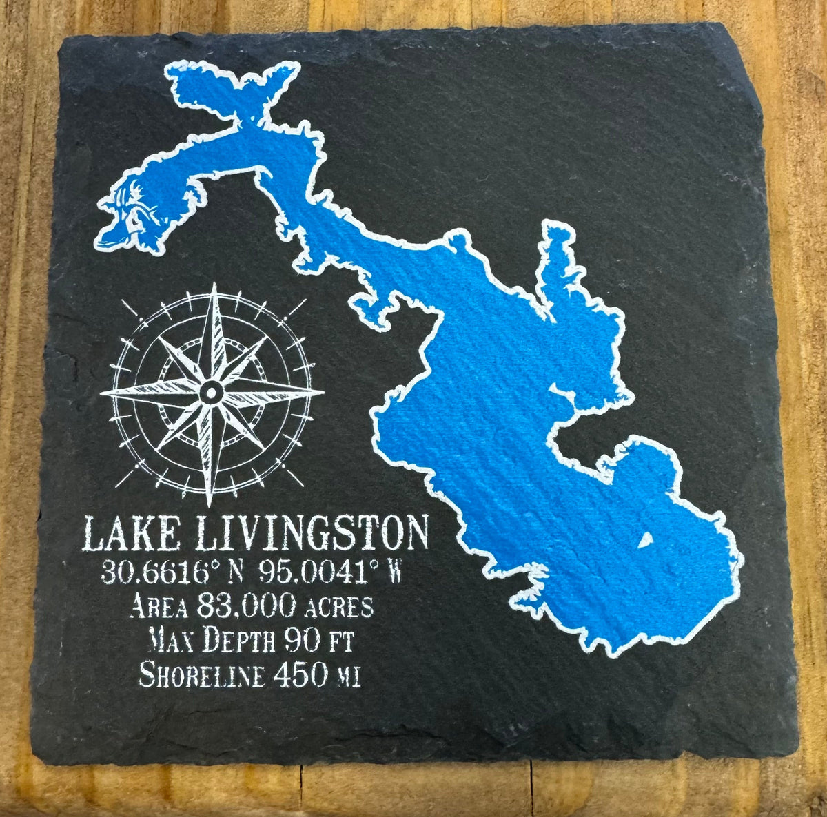 Lake Livingston, TX Lake Map + Coordinates Slate Coaster