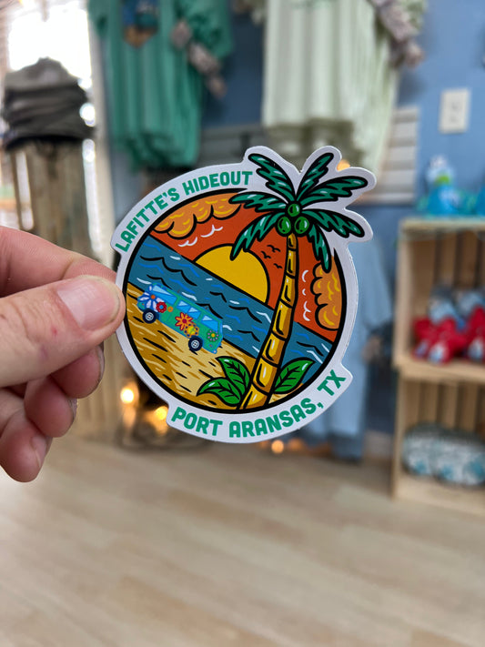 Volkswagen Beach Scene - LaFitte's Hideout - Port Aransas, TX Sticker