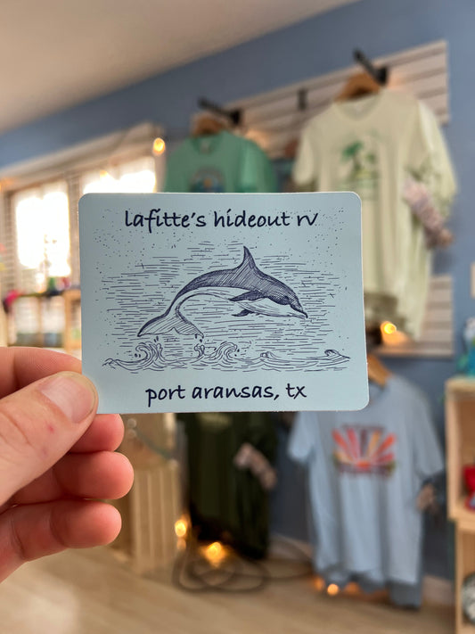 Hand Drawn Dolphin - LaFitte's Hideout - Port Aransas, TX Sticker
