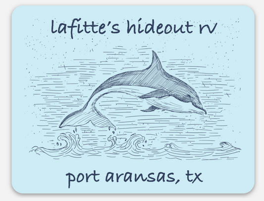 Hand Drawn Jumping Dolphin Magnet - LaFitte's Hideout - Port Aransas, TX Magnet