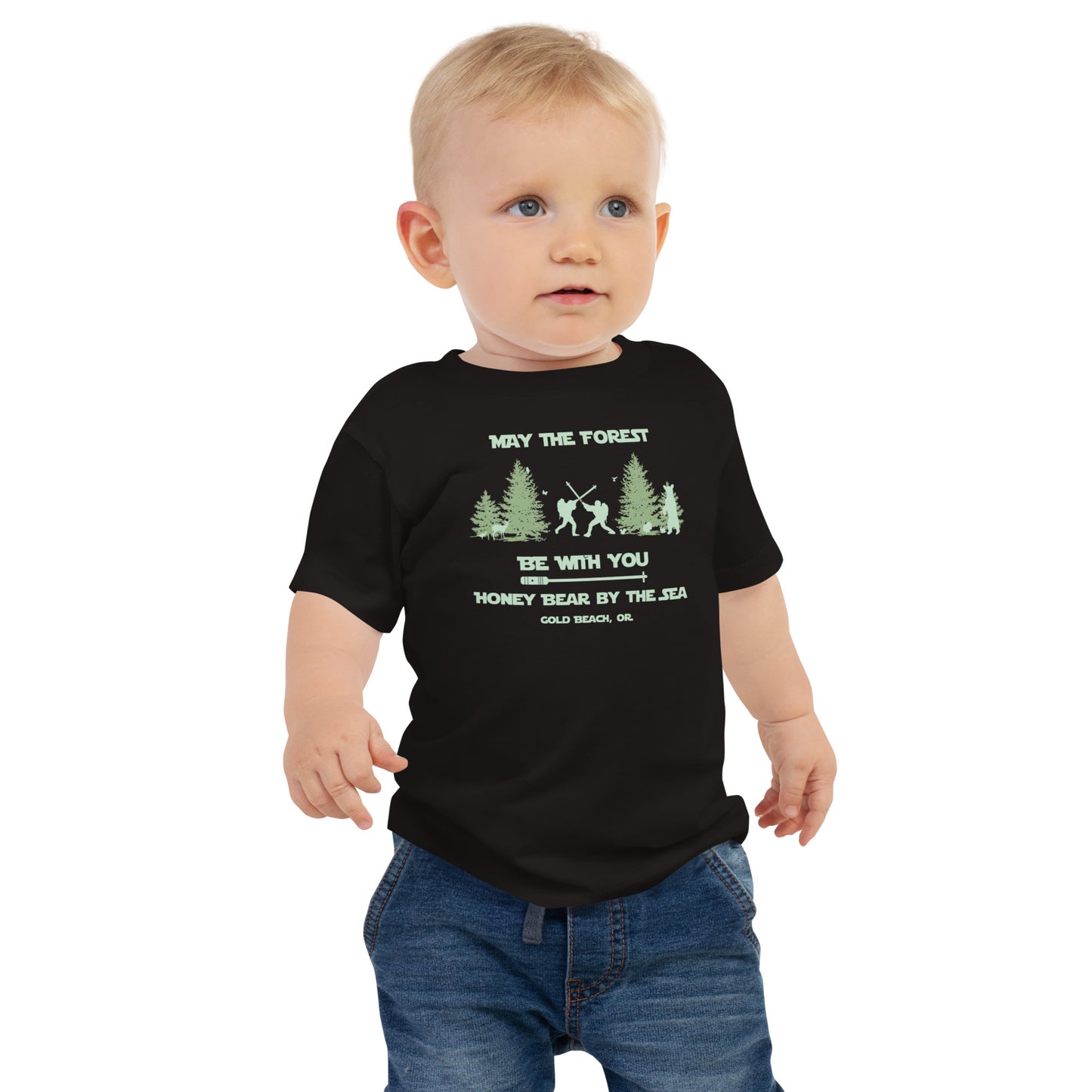 May the Forest Be With You Honey Bear By the Sea Gold Beach, OR Baby Short Sleeve Tee