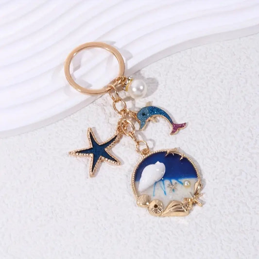 Starfish + Pearl + Dolphin Metal Keychain