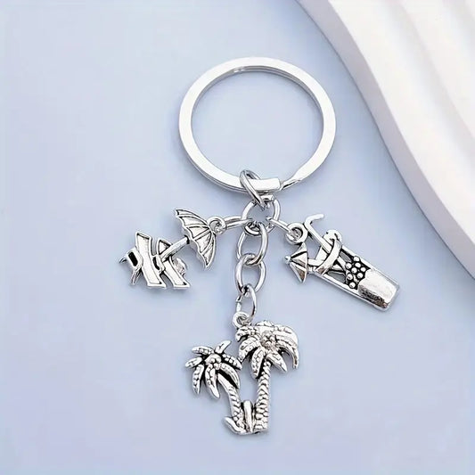 Beach Chairs + Palm Trees + Drink Metal Keychain