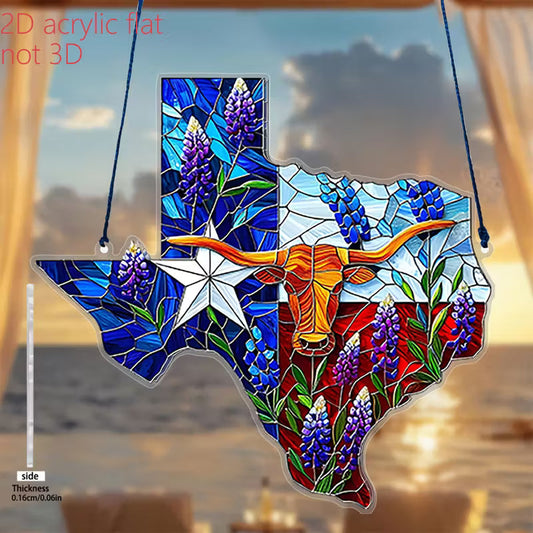 Texas Bluebonnets + Longhorn State Outline Suncatcher