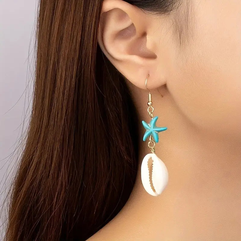 Seashell + Turquoise Starfish Earrings
