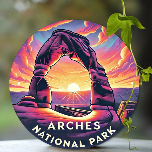 Arches Sunset Metal Circle Sign