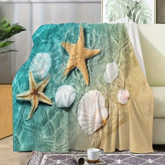 Starfish + Seashells Beachy Fleece Blanket