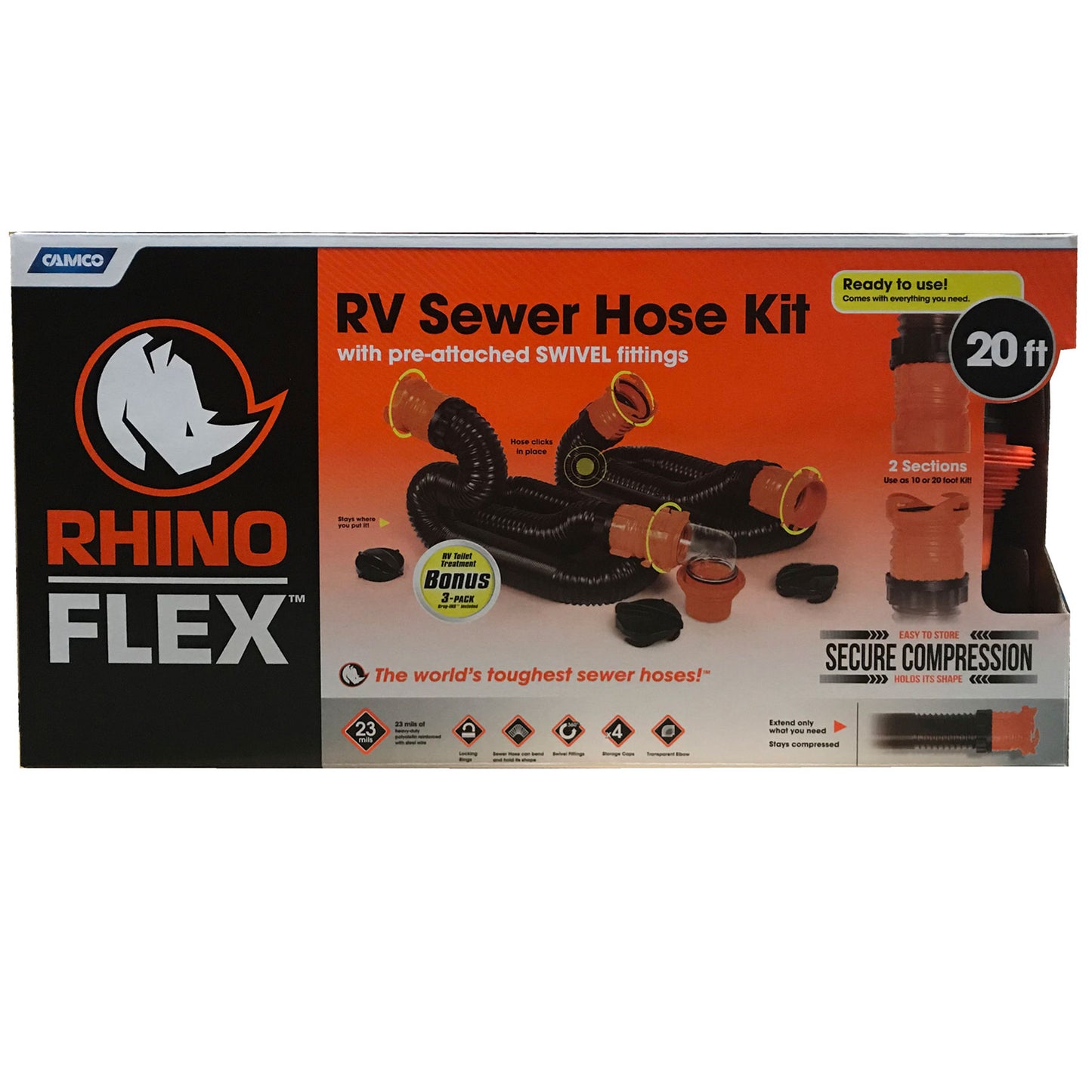 Rhinoflex 20' RV Sewer Kit w/ Swivel Fittings by Camco