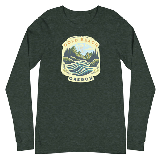 Honey Bear by the Sea Gold Beach, OR River Scene Unisex Long Sleeve Tee