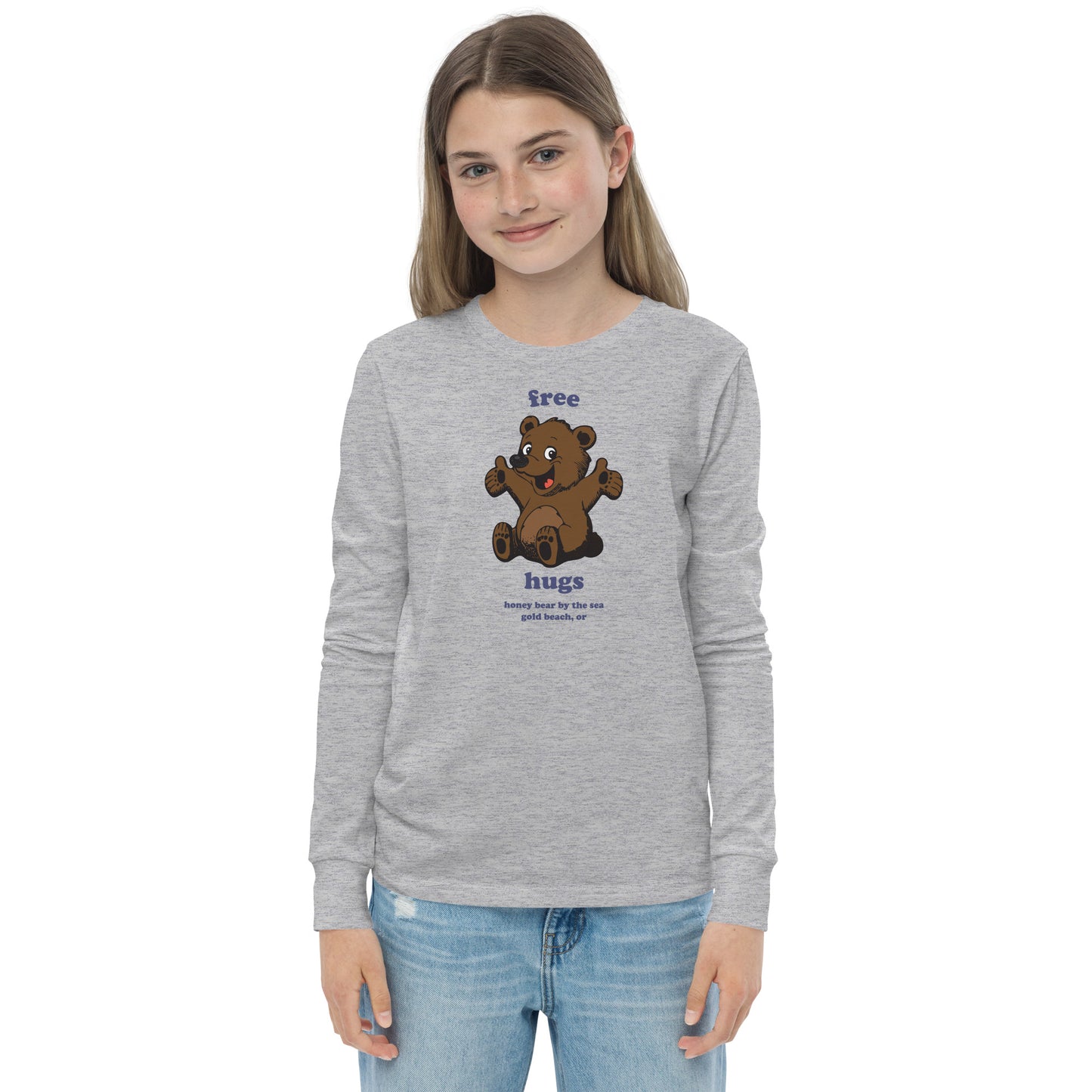 Free Bear Hugs Honey Bear By the Sea Youth Long Sleeve Tee