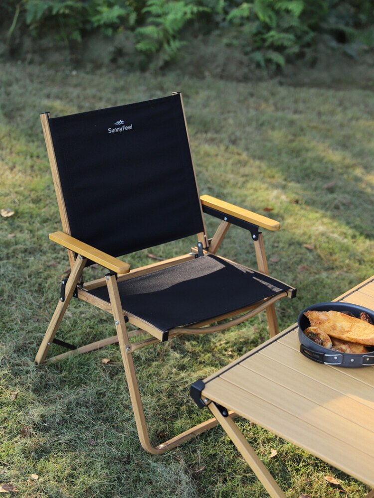 Light Luxury Wood Grain Folding Chair Camping Portable Kermit Chair Aluminum Alloy Bracket Outdoor Light Easy To Carry Chairs